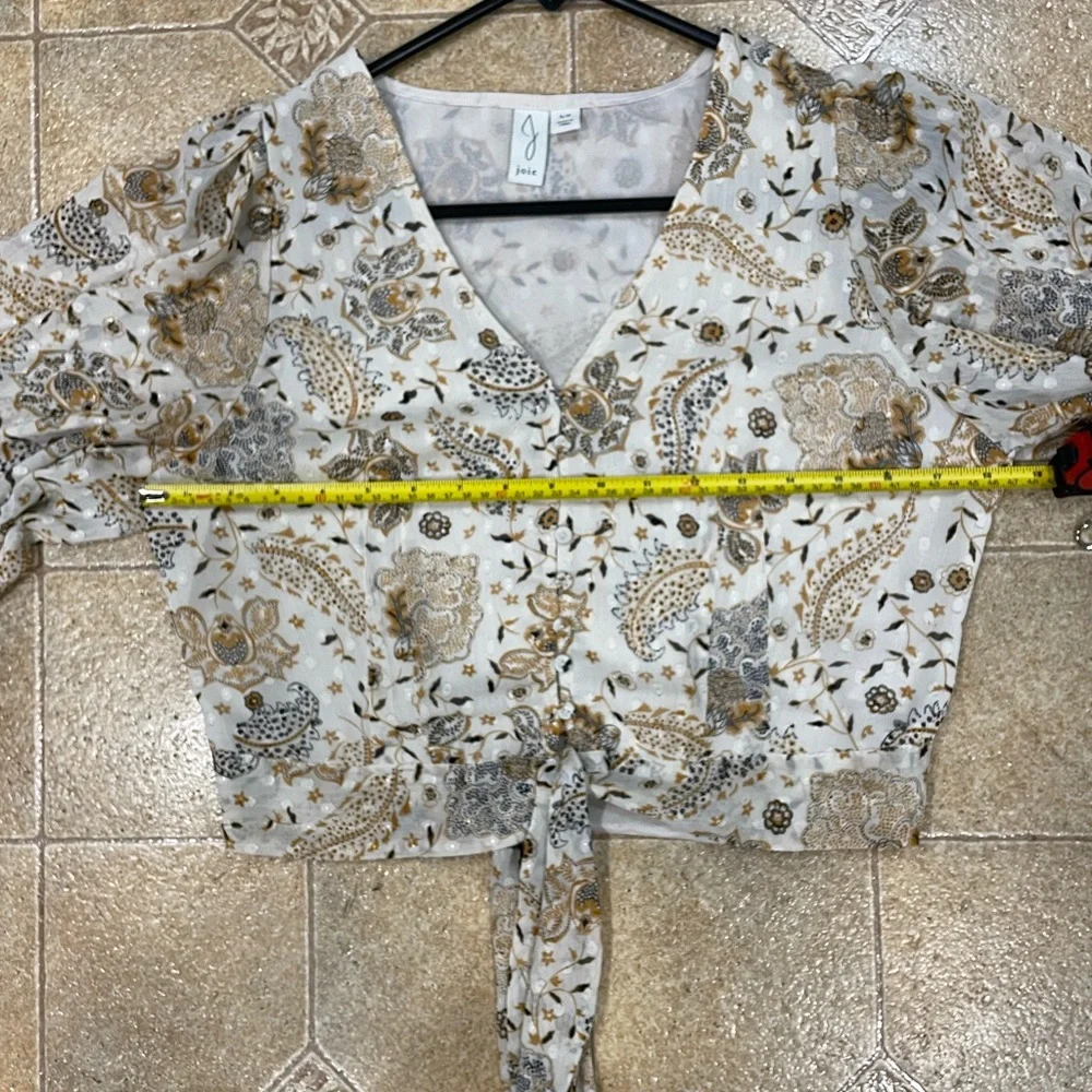 JOIE Womens Multicolor Romantic Floral Balloon Sleeve Blouse S Crop Boho Prairie